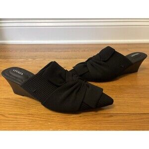 Vivaia Yaffa Pointed Toe Wedge Sandals Mules Slip On Black Heels Size 39.5 8.5